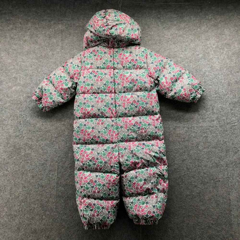 Baby Gap Floral Down Fill Snowsuit 12-18M Girl Pink Fleece Hooded Winter Bunting